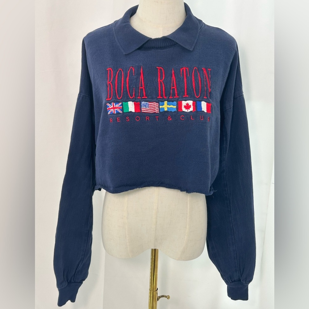 Vtg 90s Boca Ration Cropped Collared Sweater - image 1